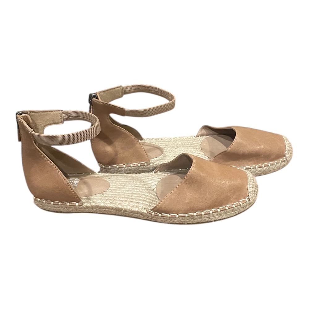 Eileen Fisher Women Tan‎ Leather Espadrille Ankle Strap Flat Sandals Size 7.5